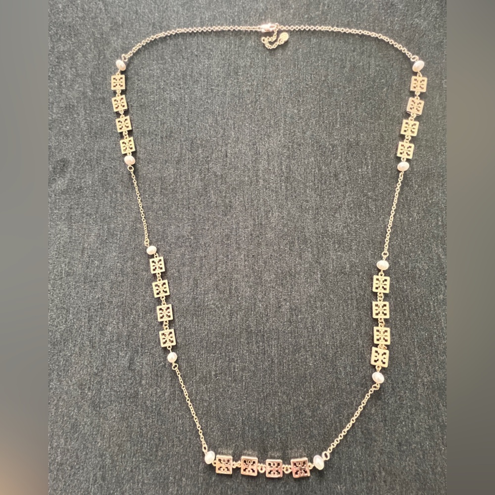Tory Burch Gold and Pearl Long  Necklace